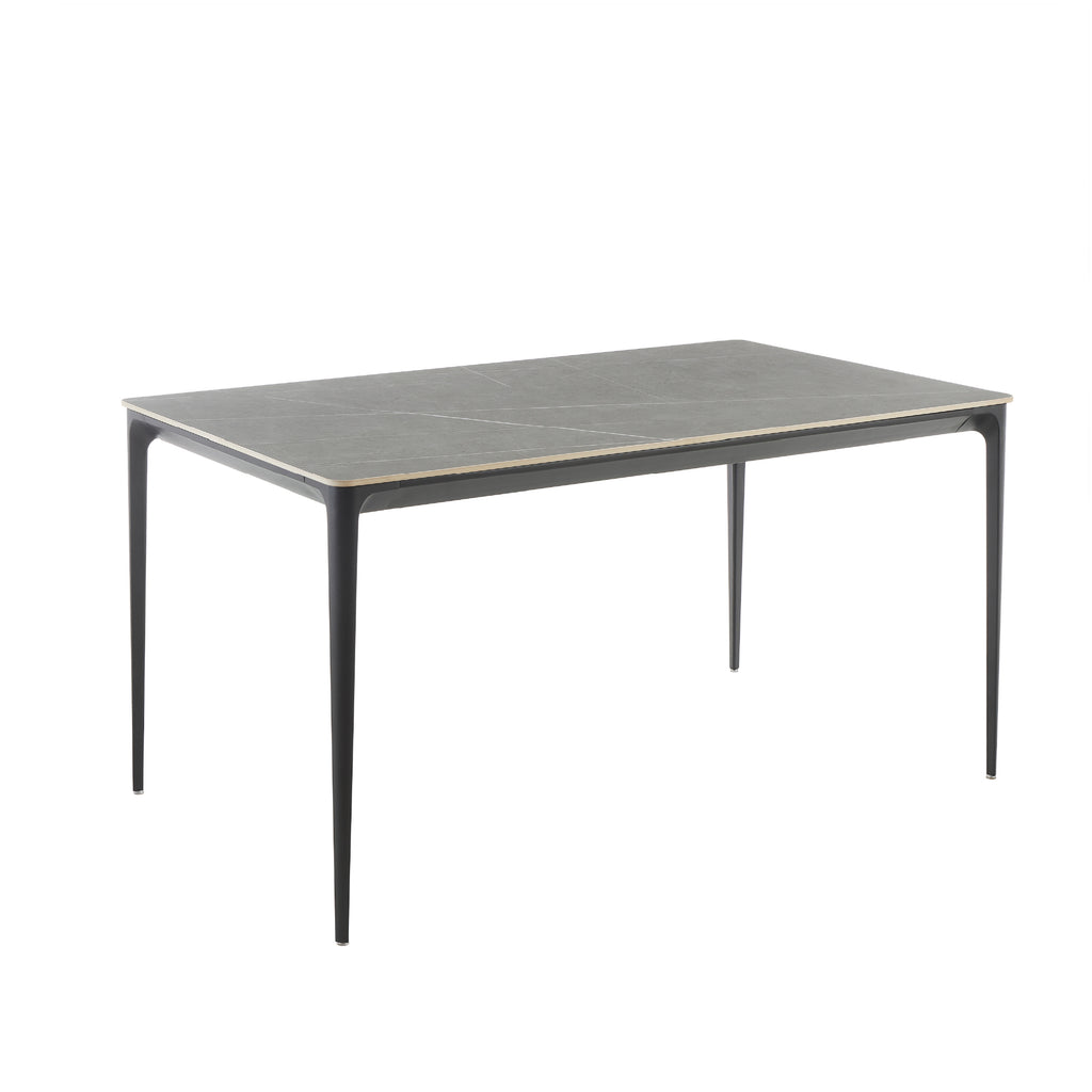 RUTH - Mesa de refeição 140x80cm para interior e exterior, tampo em cerâmica sinterizada efeito pedra e estrutura em alumínio preto