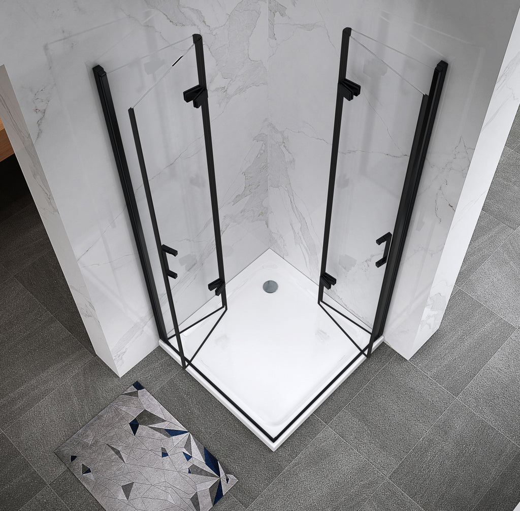 MATILDE - Cabine de duche de entrada de canto com portas dobráveis em vidro temperado e perfis preto