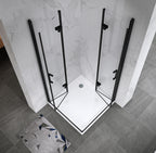 MATILDE - Cabine de duche de entrada de canto com portas dobráveis em vidro temperado e perfis preto