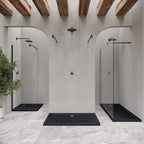 SHIMMER - Base de Duche Preta Stone Acrílica, Textura Pedra, Extraplana 5cm, Sifão e Válvula Incluído