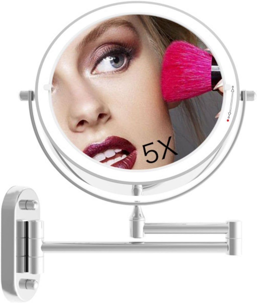 Espelho de Barbear /Maquilhagem Recarregável com LED, Aumento 5X, Rotação 360º