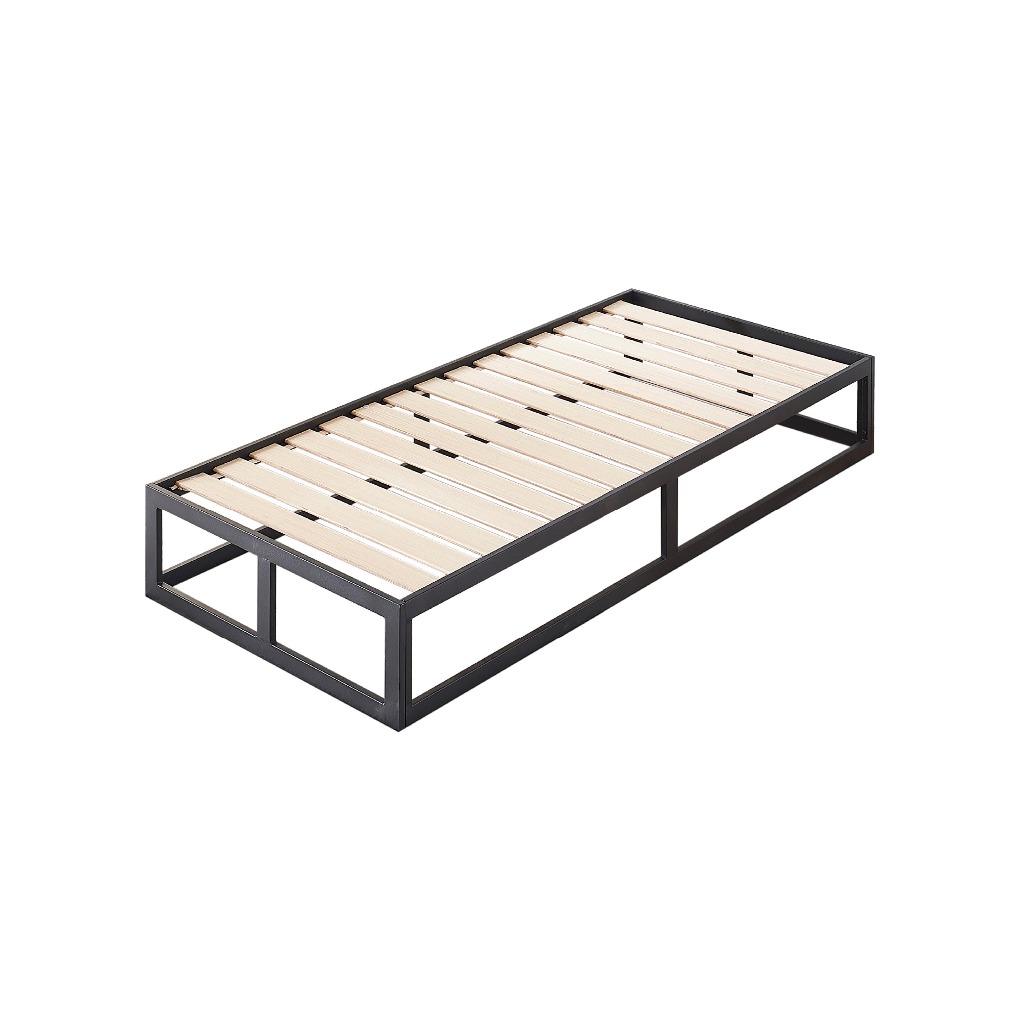 HARUKI – Cama com estrutura metálica e ripas de madeira natural, arrumação 31,8 cm  – Preto ou Branco