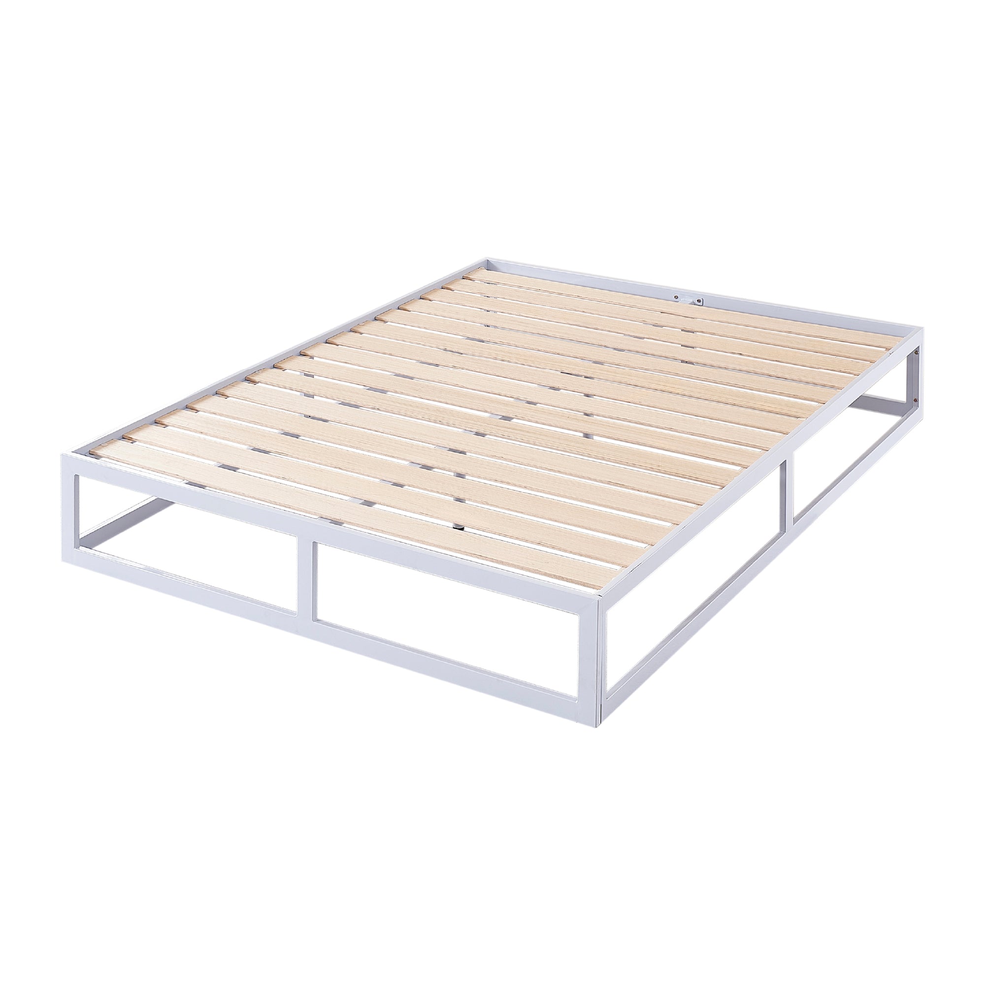 HARUKI – Cama com estrutura metálica e ripas de madeira natural, arrumação 31,8 cm  – Preto ou Branco