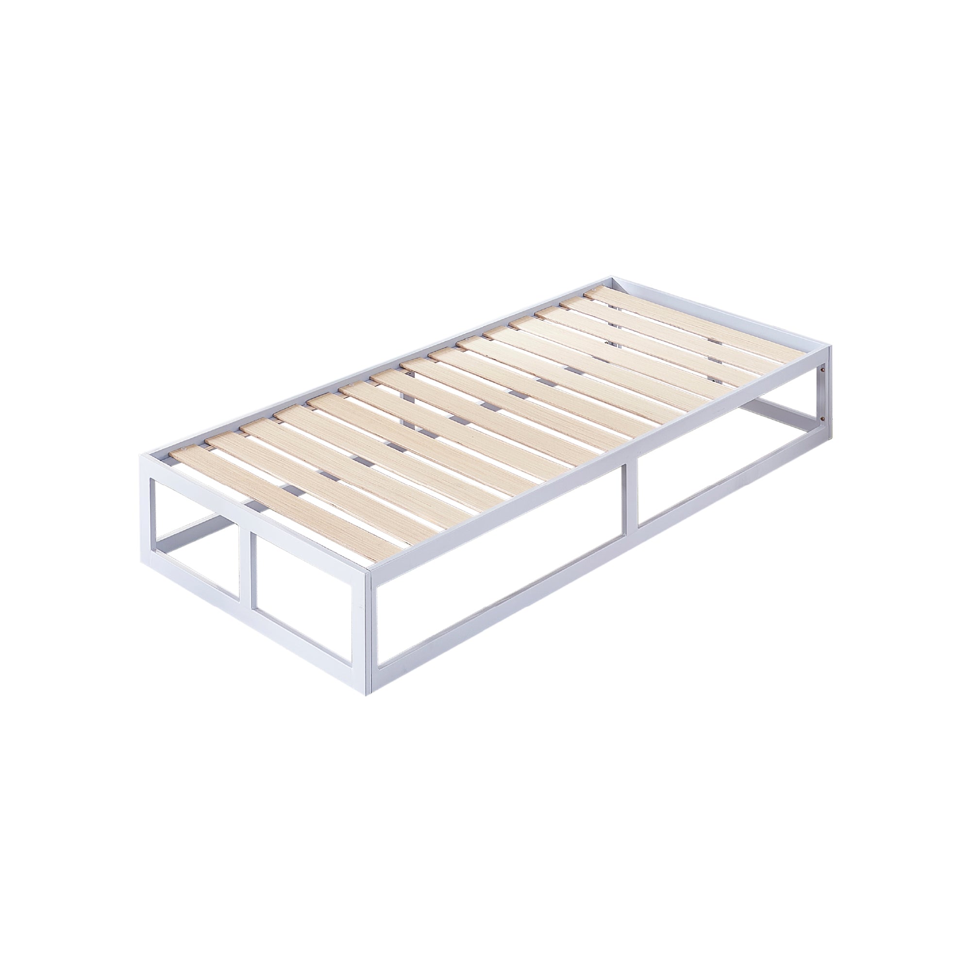 HARUKI – Cama com estrutura metálica e ripas de madeira natural, arrumação 31,8 cm  – Preto ou Branco