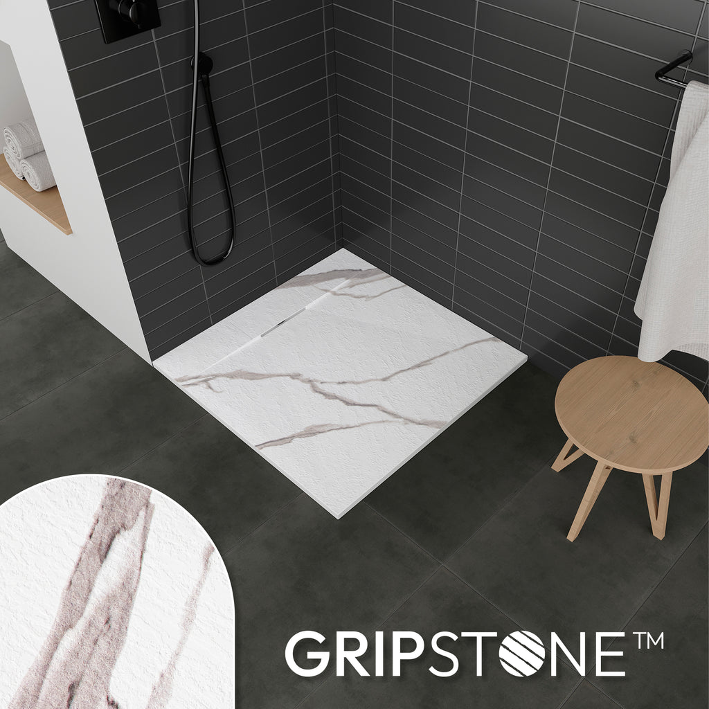 POLAR - Base de Duche Carrara Antiderrapante, Resistente, Duradouro e Fácil de Limpar - Inc. sifão