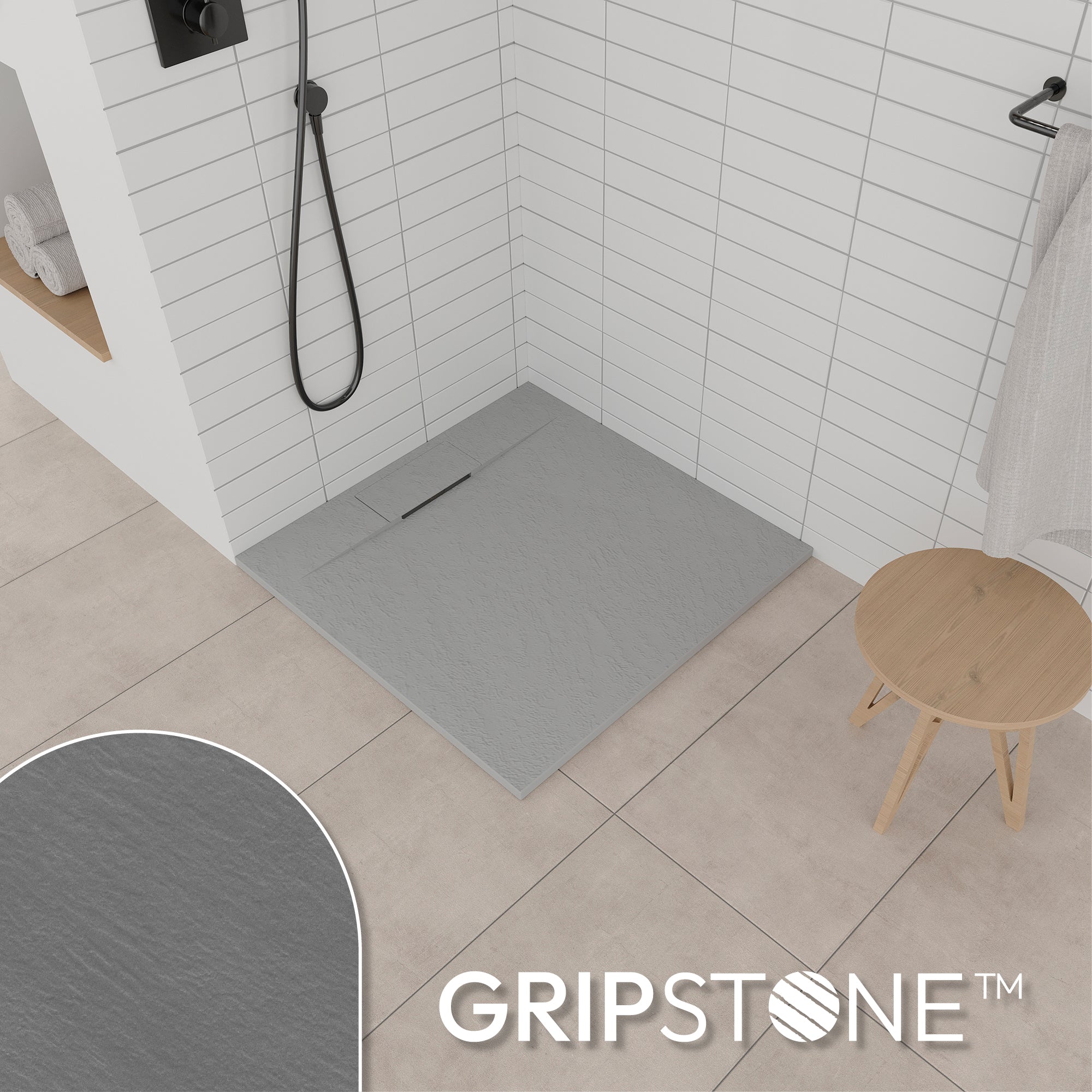 POLAR - Base de Duche Cinzenta Antiderrapante, Resistente, Duradouro e Fácil de Limpar - Inc. sifão
