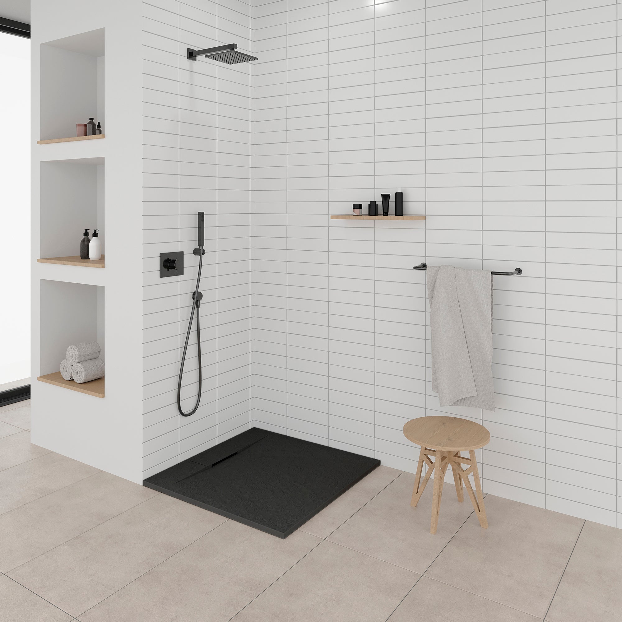 POLAR - Base de Duche Preta Antiderrapante, Resistente, Duradouro e Fácil de Limpar - Inc. sifão