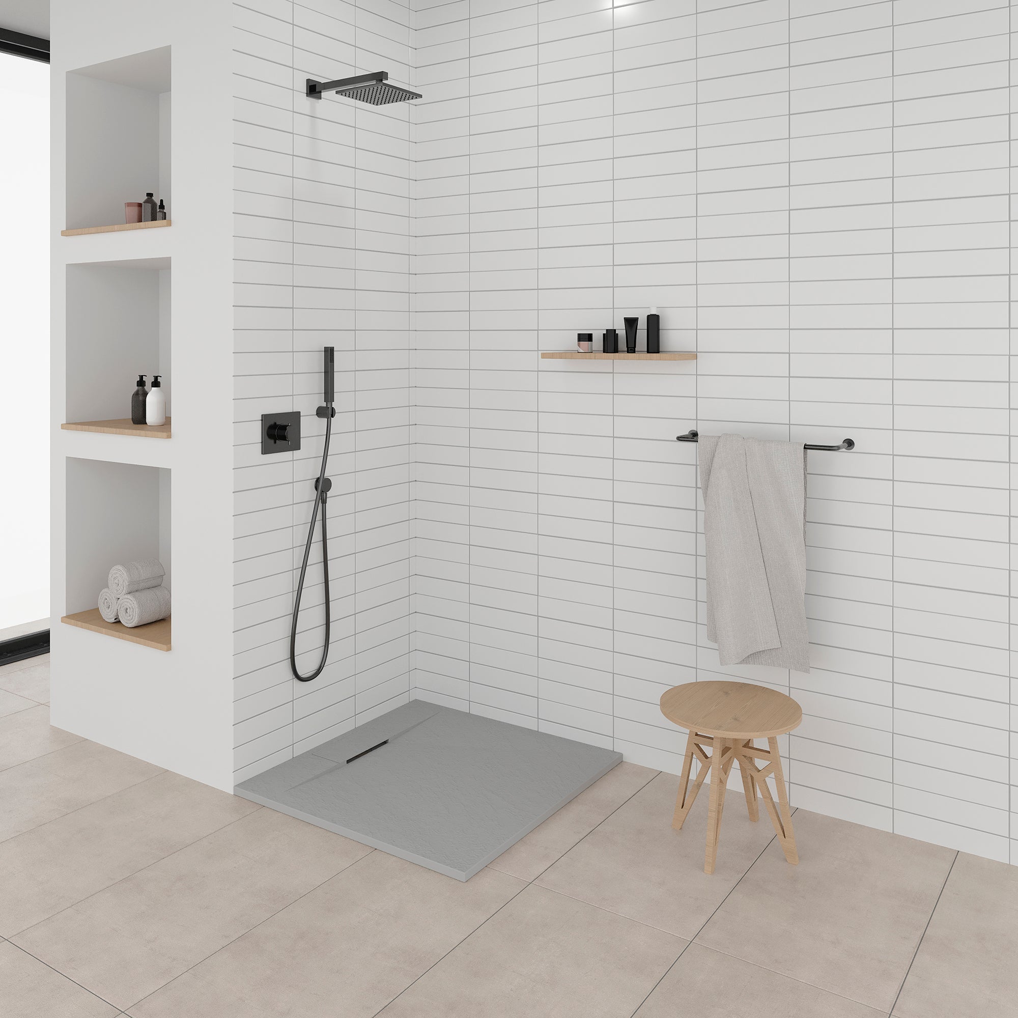 POLAR - Base de Duche Cinzenta Antiderrapante, Resistente, Duradouro e Fácil de Limpar - Inc. sifão