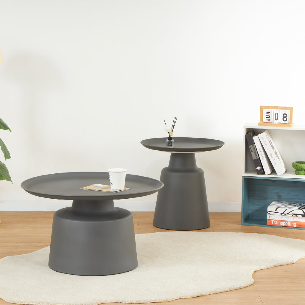 ONAT - Conjunto de 2 mesas de café/centro com estrutura metálica e acabamento preto (Ø65 e Ø45 cm)