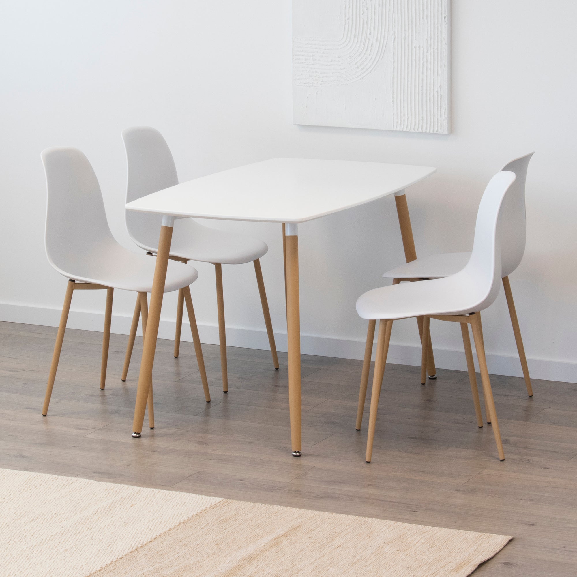 Conjunto de Mesa e Cadeiras Felicia Hemans, Estrutura Metálica Efeito Madeira