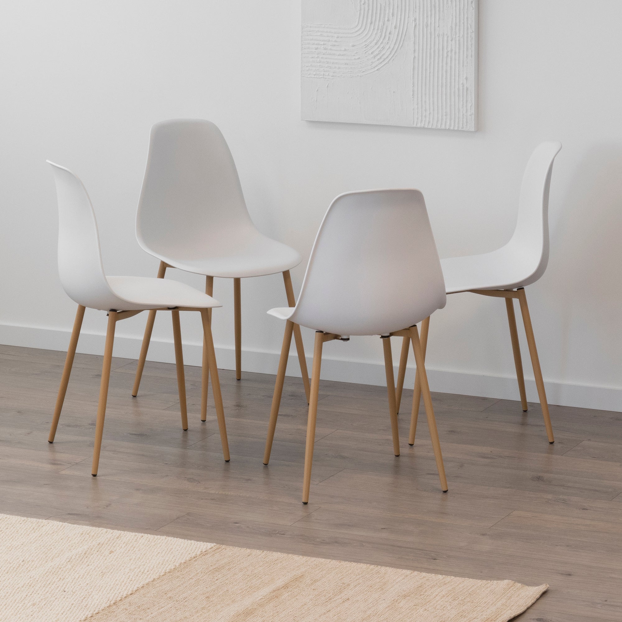 HEMANS - Conjunto de 4 cadeiras de jantar com encosto alto, pernas metálicas efeito madeira e pés antiderrapantes