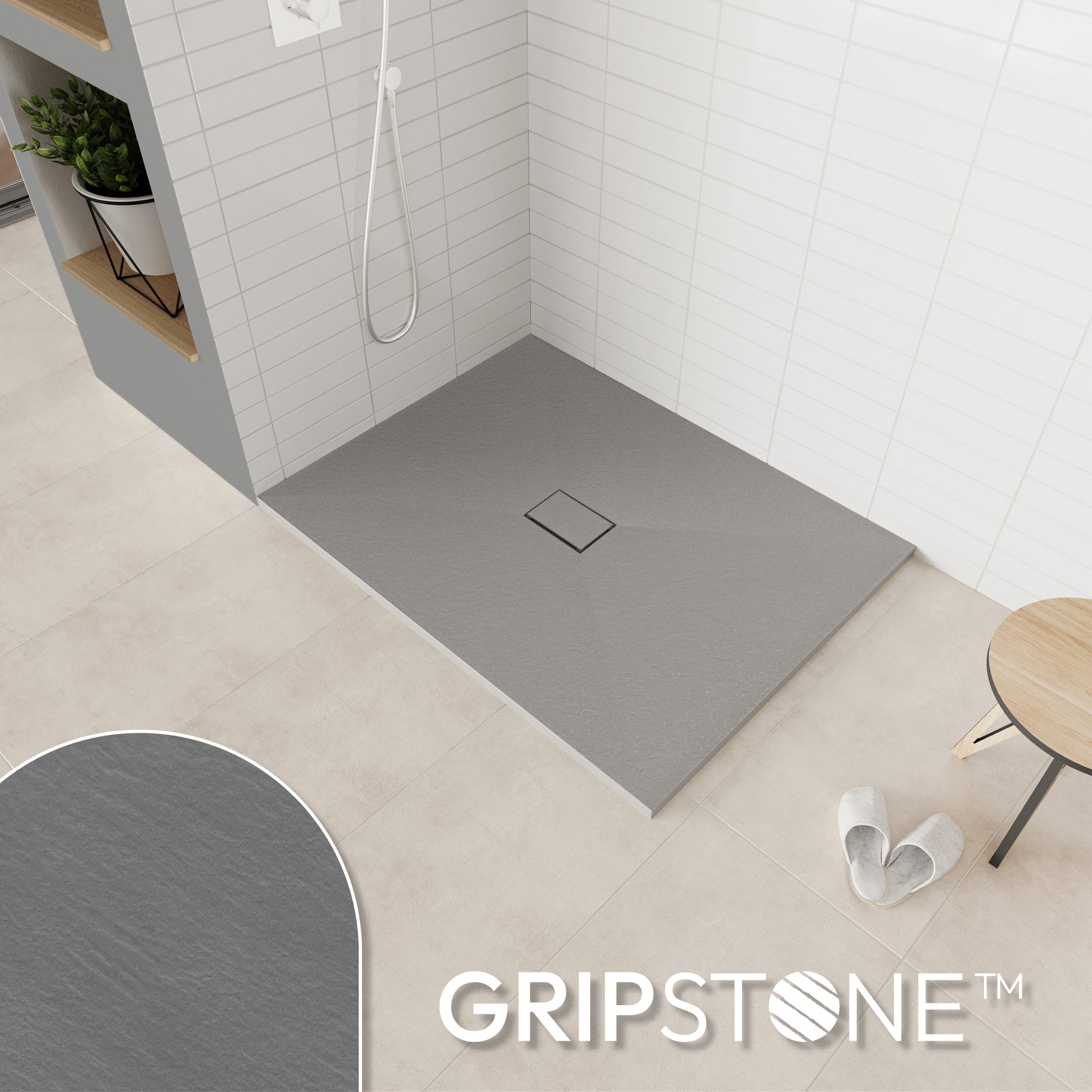 BOREAL - Base de Duche Cinzenta Antiderrapante, Resistente, Duradouro e Fácil de Limpar - Inc. sifão