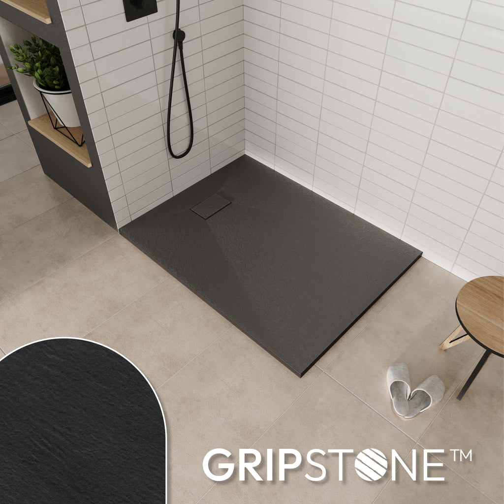 BOREAL - Base de Duche Preta Antiderrapante, Resistente, Duradouro e Fácil de Limpar - Inc. sifão