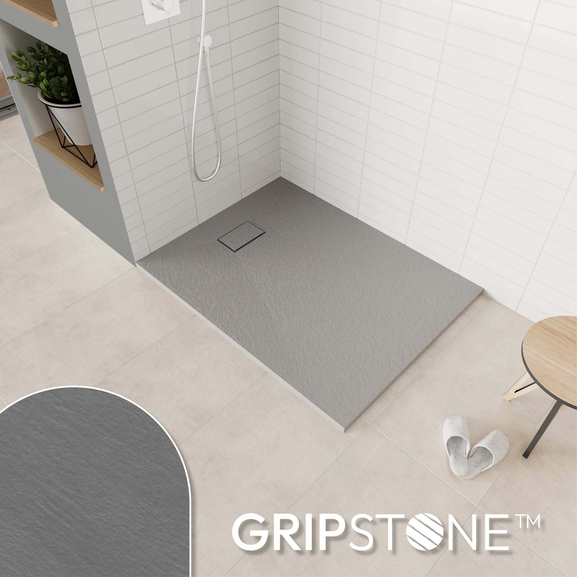 BOREAL - Base de Duche Cinzenta Antiderrapante, Resistente, Duradouro e Fácil de Limpar - Inc. sifão