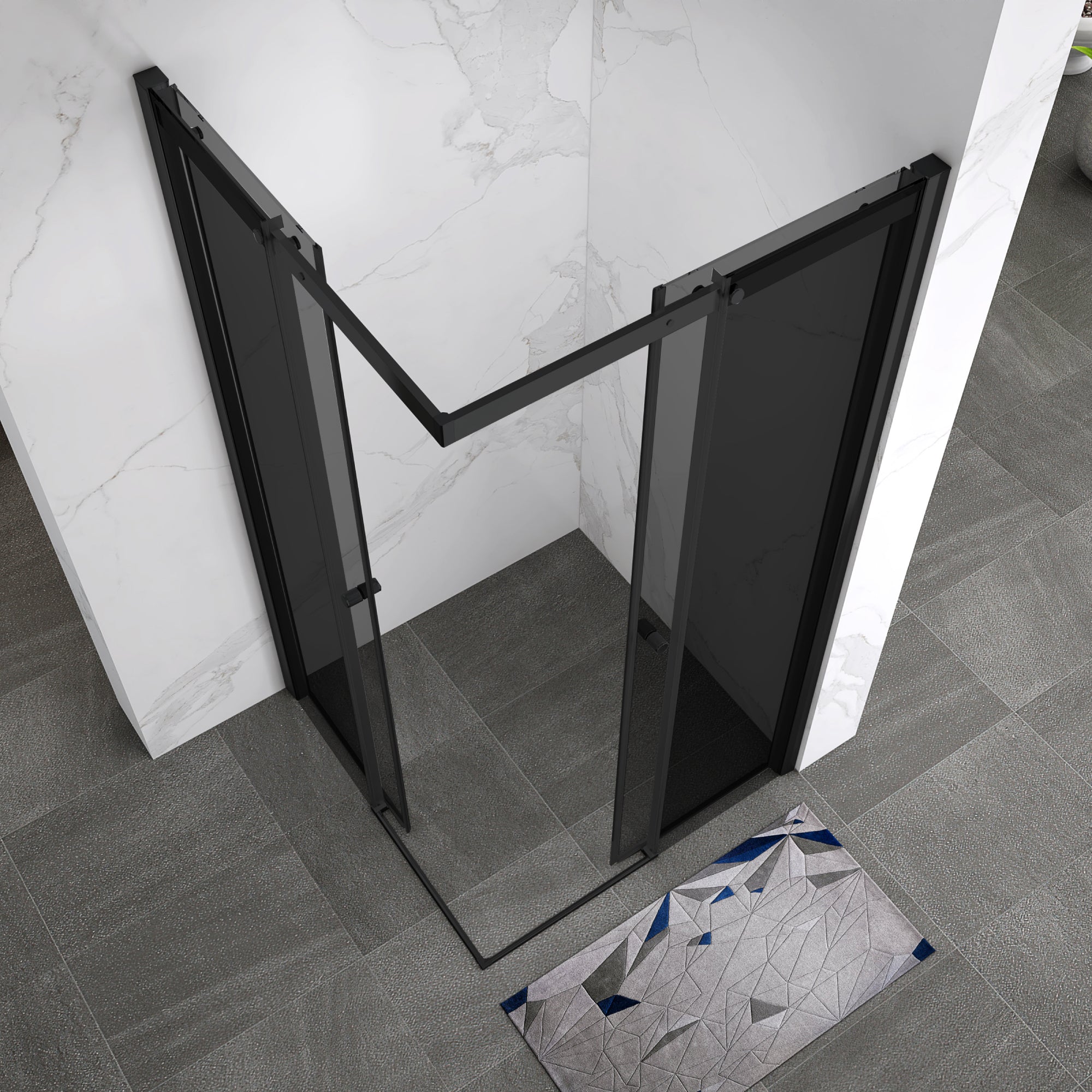 KAYLEE - Cabine de duche reversível com portas deslizantes, perfil negro e vidro temperado escurecido de 6mm