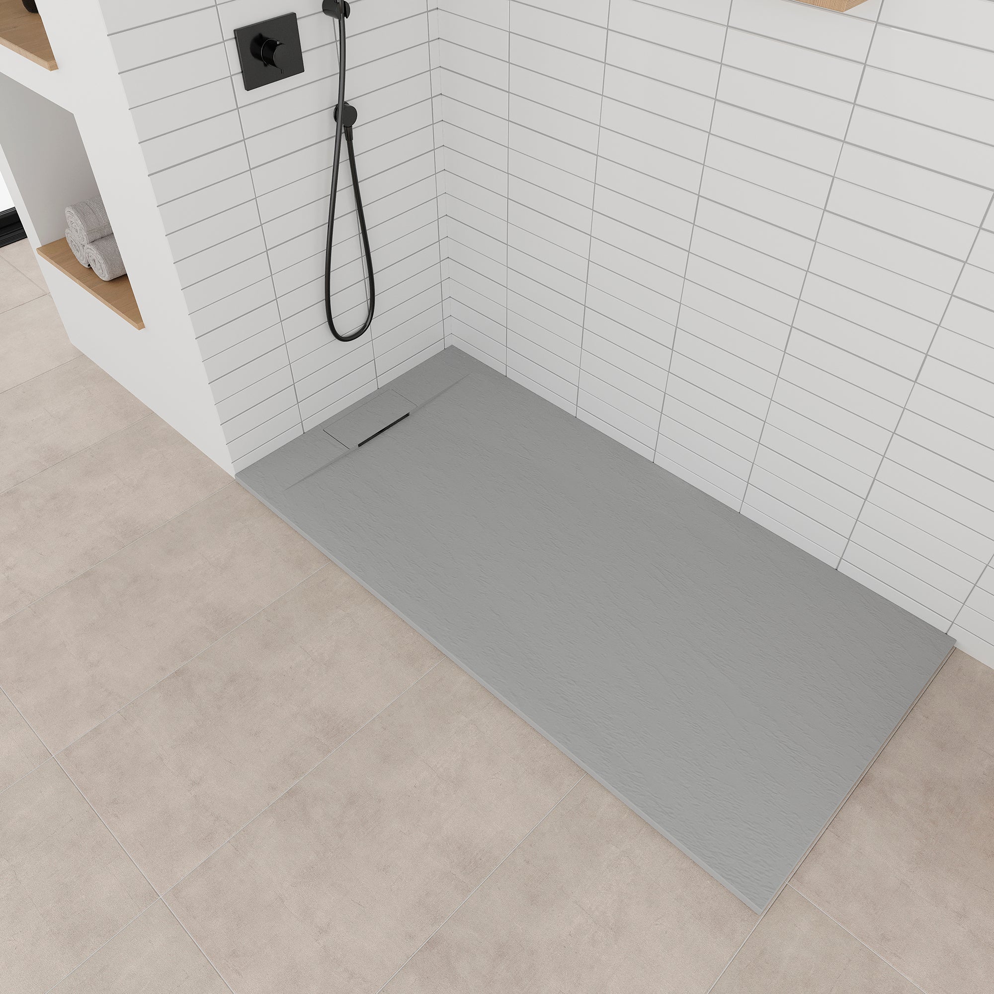 POLAR - Base de Duche Cinzenta Antiderrapante, Resistente, Duradouro e Fácil de Limpar - Inc. sifão