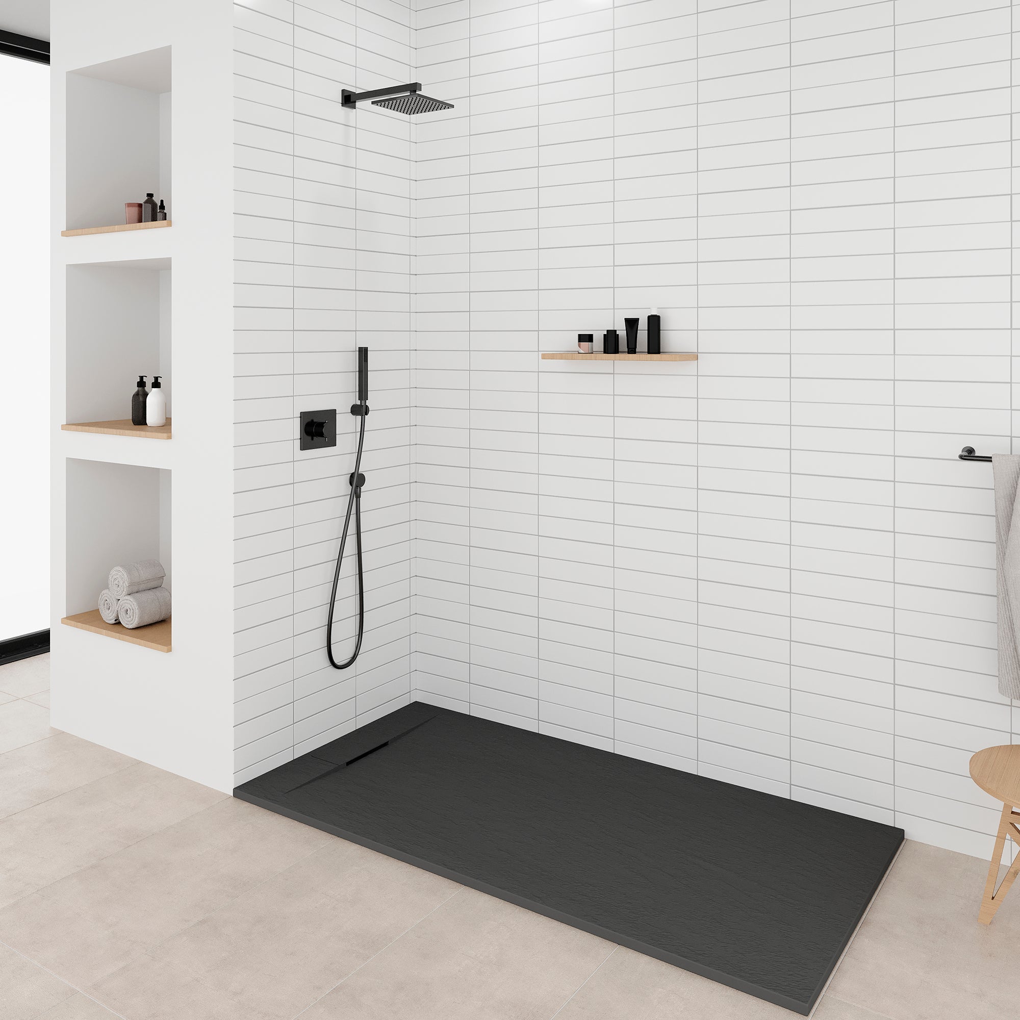 POLAR - Base de Duche Preta Antiderrapante, Resistente, Duradouro e Fácil de Limpar - Inc. sifão