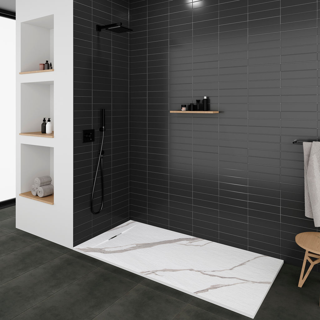 POLAR - Base de Duche Carrara Antiderrapante, Resistente, Duradouro e Fácil de Limpar - Inc. sifão