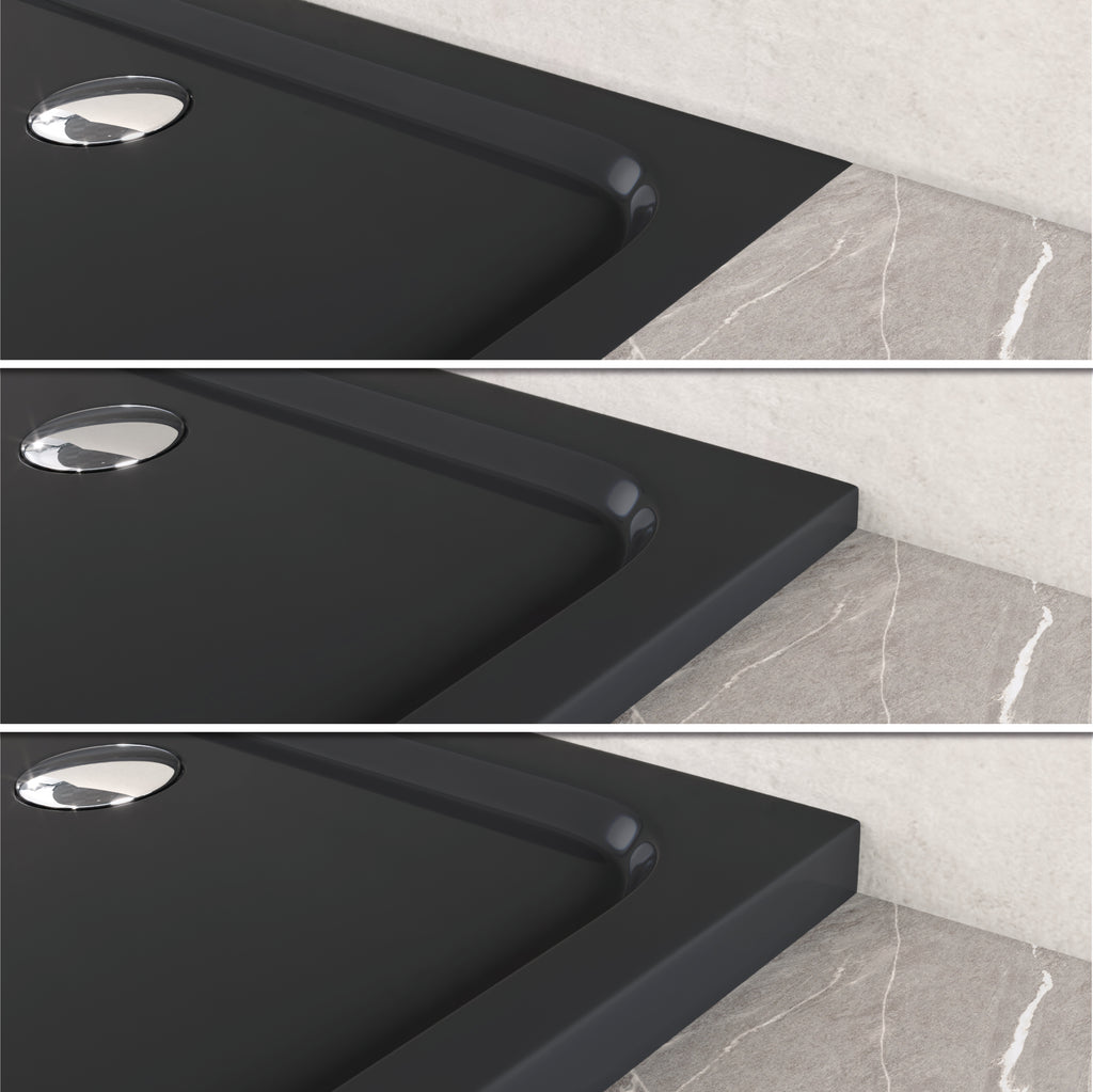 SHIMMER - Base de Duche Preta Smooth Acrílica, Textura Lisa, Extraplana 5cm, Sifão e Válvula Incluídos