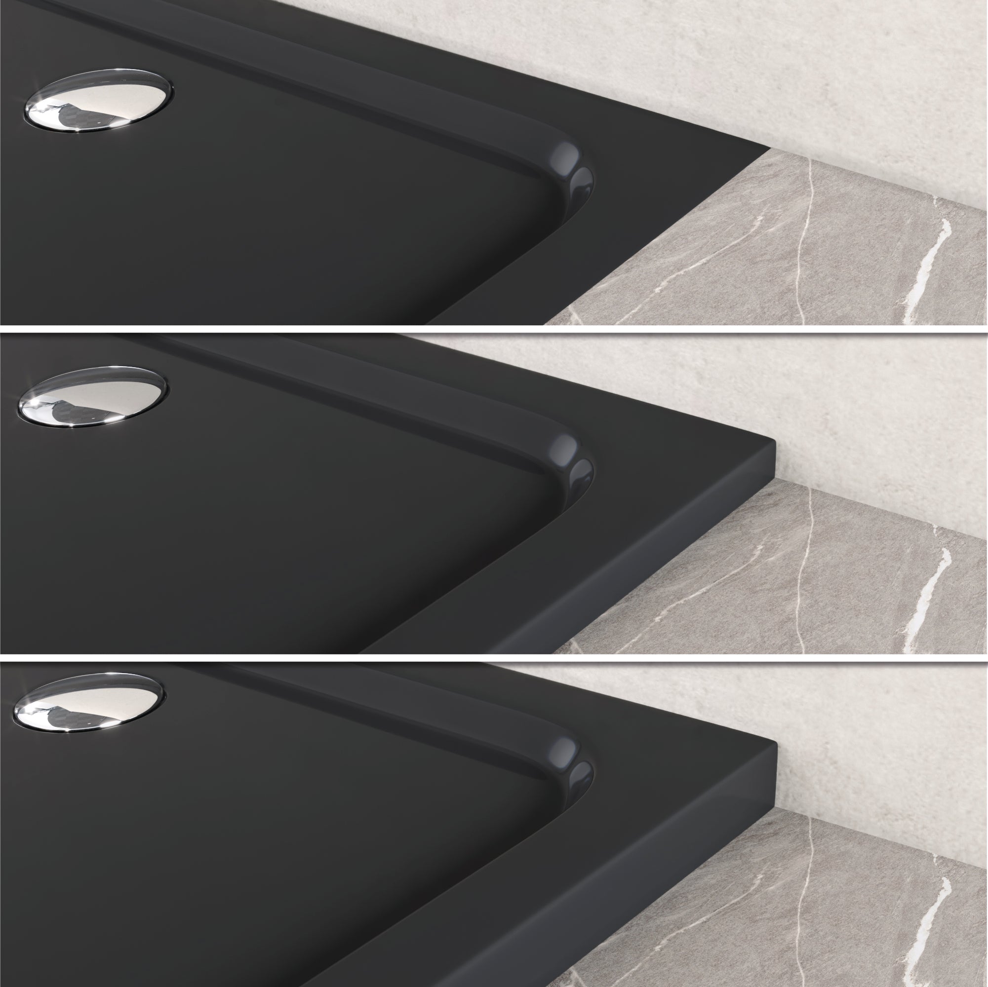 SHIMMER - Base de Duche Preta Smooth Acrílica, Textura Lisa, Extraplana 5cm, Sifão e Válvula Incluídos