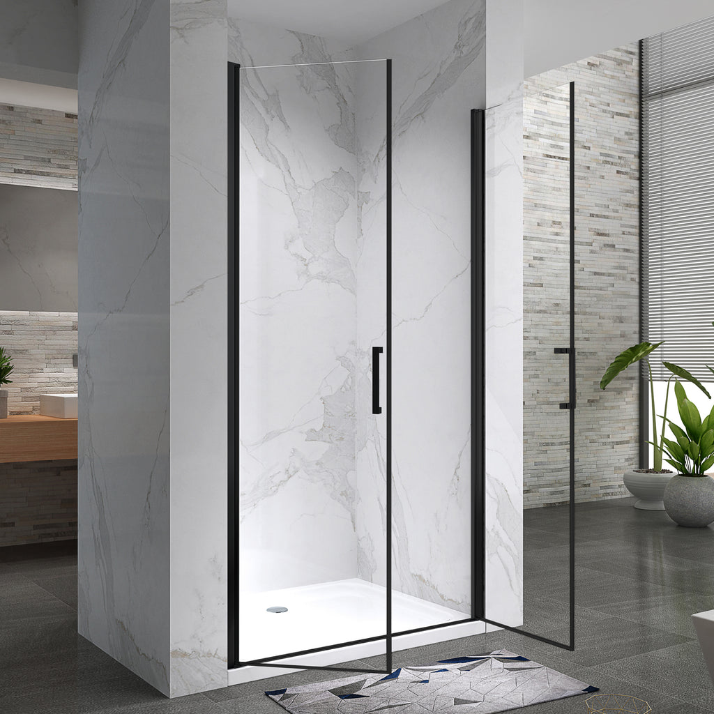 LARA - Frontal de duche em vidro temperado de 6 mm, portas batentes e perfis pretos