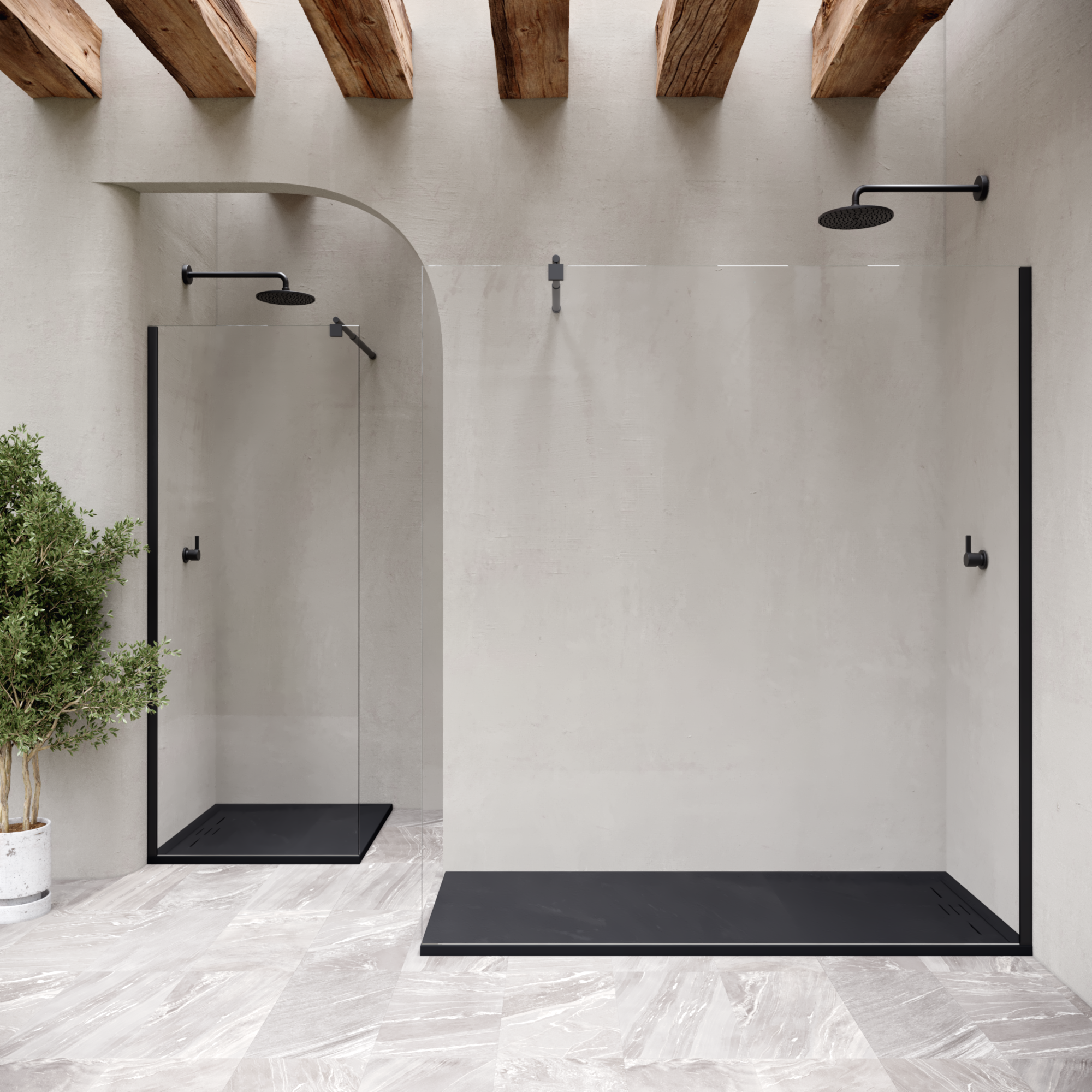 HIEMAL - Base de duche preta antiderrapante, resistente, duradouro e fácil de limpar - Inc. sifão