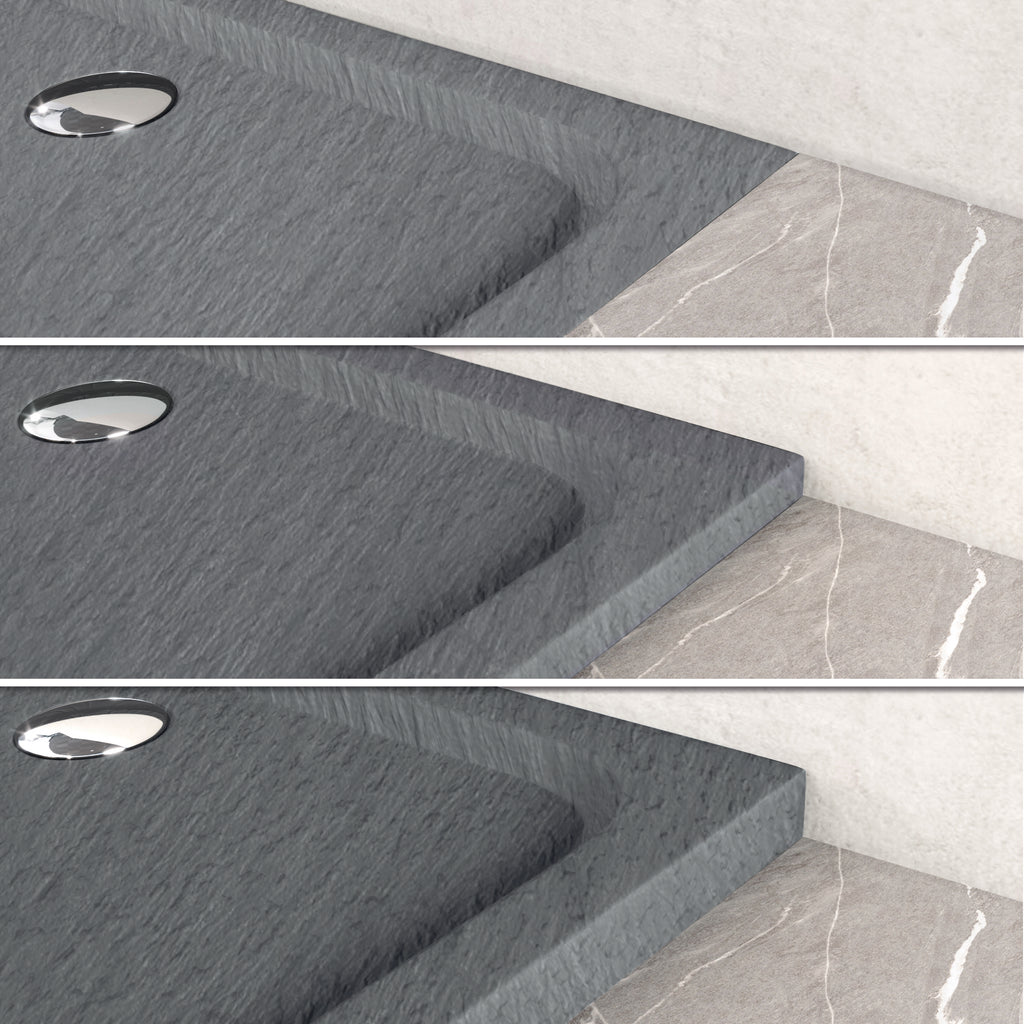 SHIMMER - Base de Duche Cinzenta Stone Acrílica, Textura Pedra, Extraplana 5cm, Sifão e Válvula Incluído