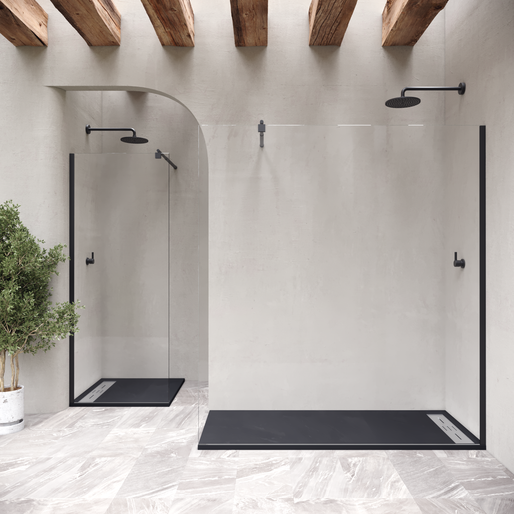 HIEMAL - Base de duche preta antiderrapante, resistente, duradouro - Inc. sifão e grelha de inox