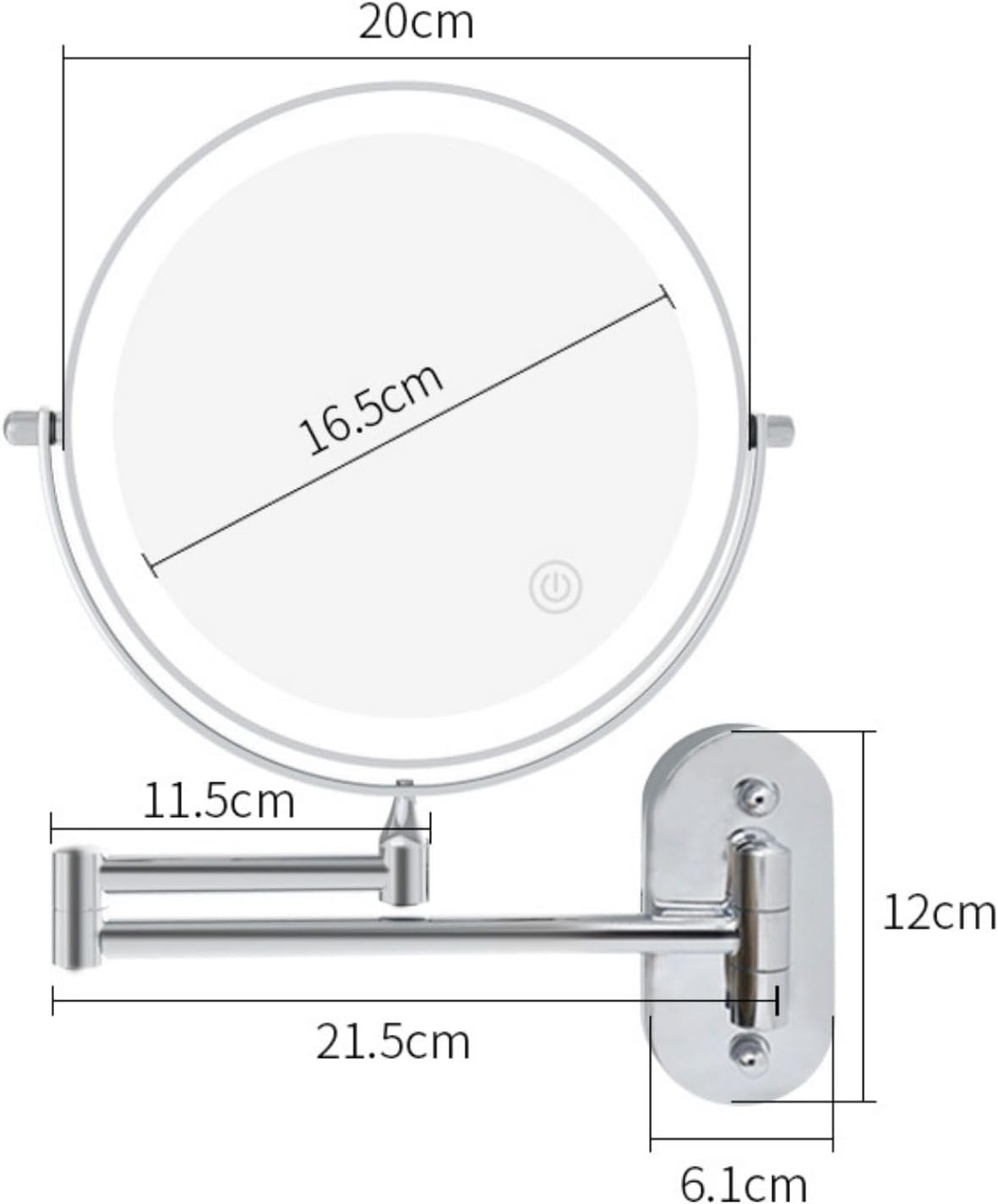 Espelho de Barbear /Maquilhagem Recarregável com LED, Aumento 5X, Rotação 360º