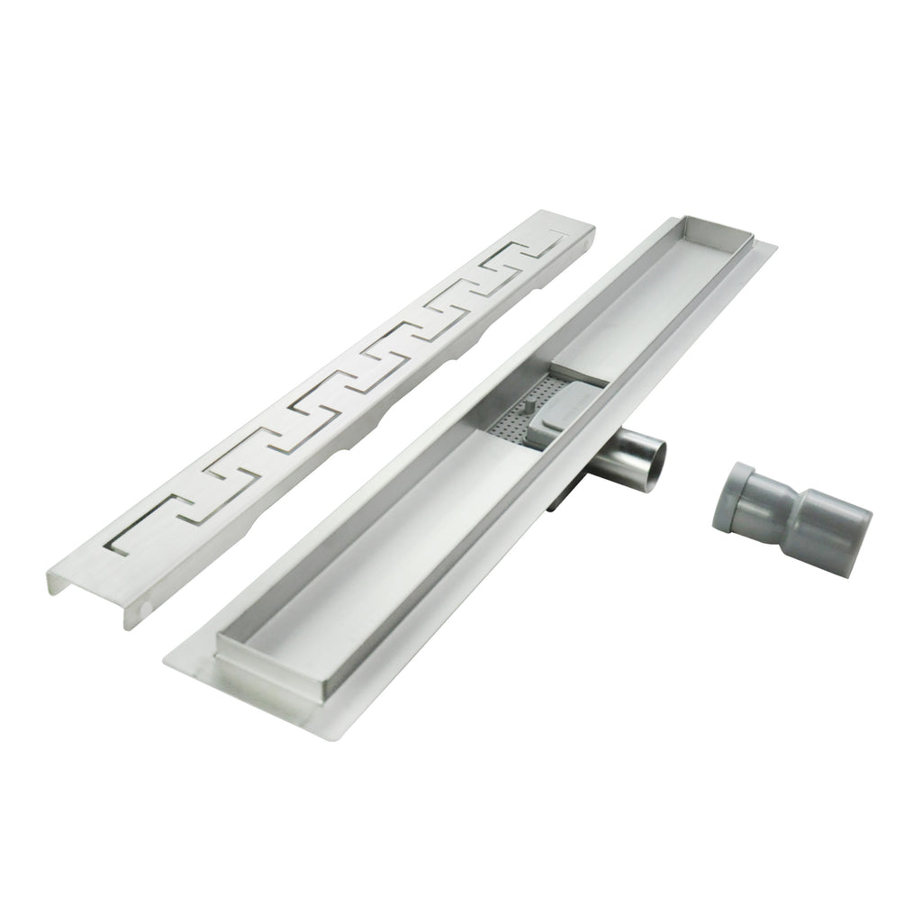 Ralo de duche retangular em aço inoxidável ultraplano Modelo R4 Prateado Drenagem do rebordo grego