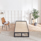 HARUKI – Cama com estrutura metálica e ripas de madeira natural, arrumação 31,8 cm  – Preto ou Branco