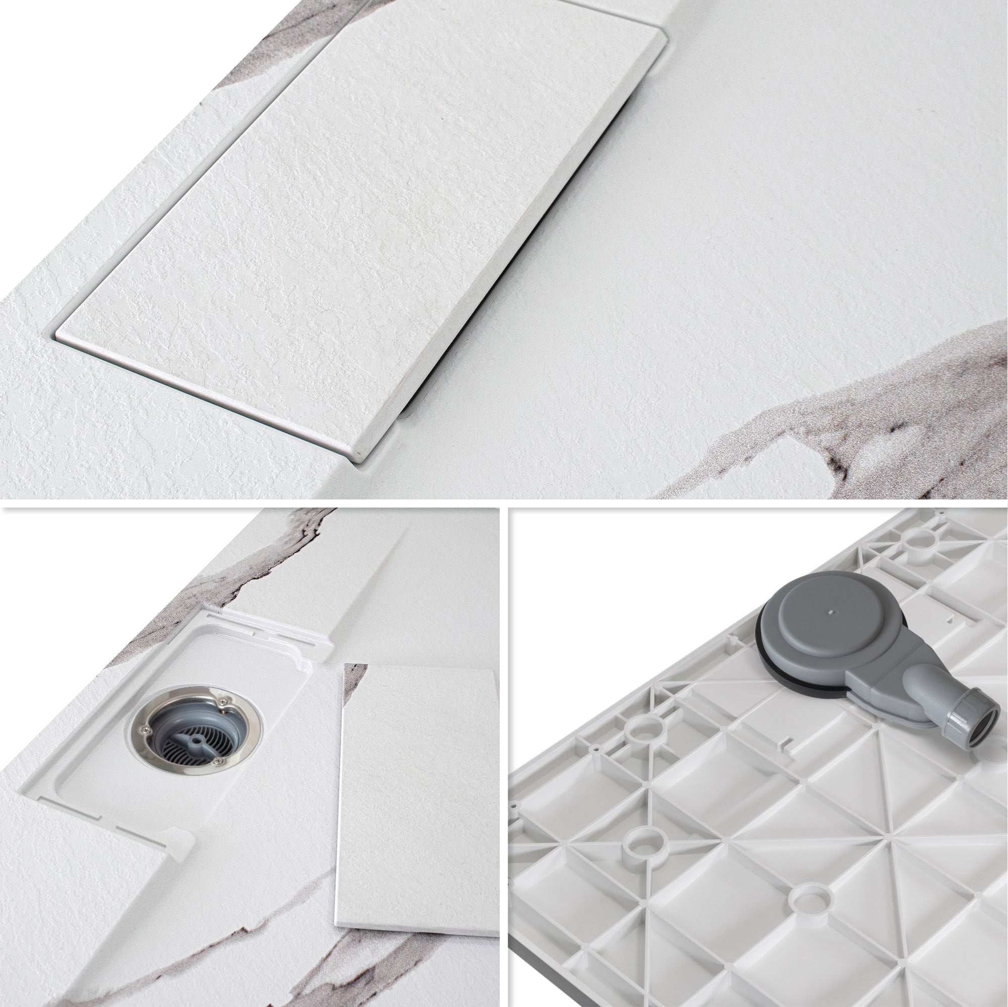 POLAR - Base de Duche Carrara Antiderrapante, Resistente, Duradouro e Fácil de Limpar - Inc. sifão