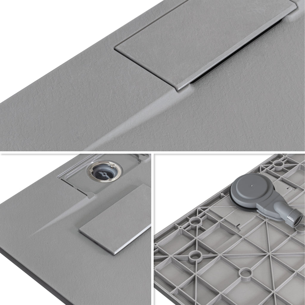 POLAR - Base de duche cinzenta antiderrapante, resistente, duradouro e fácil de limpar - Inc. sifão