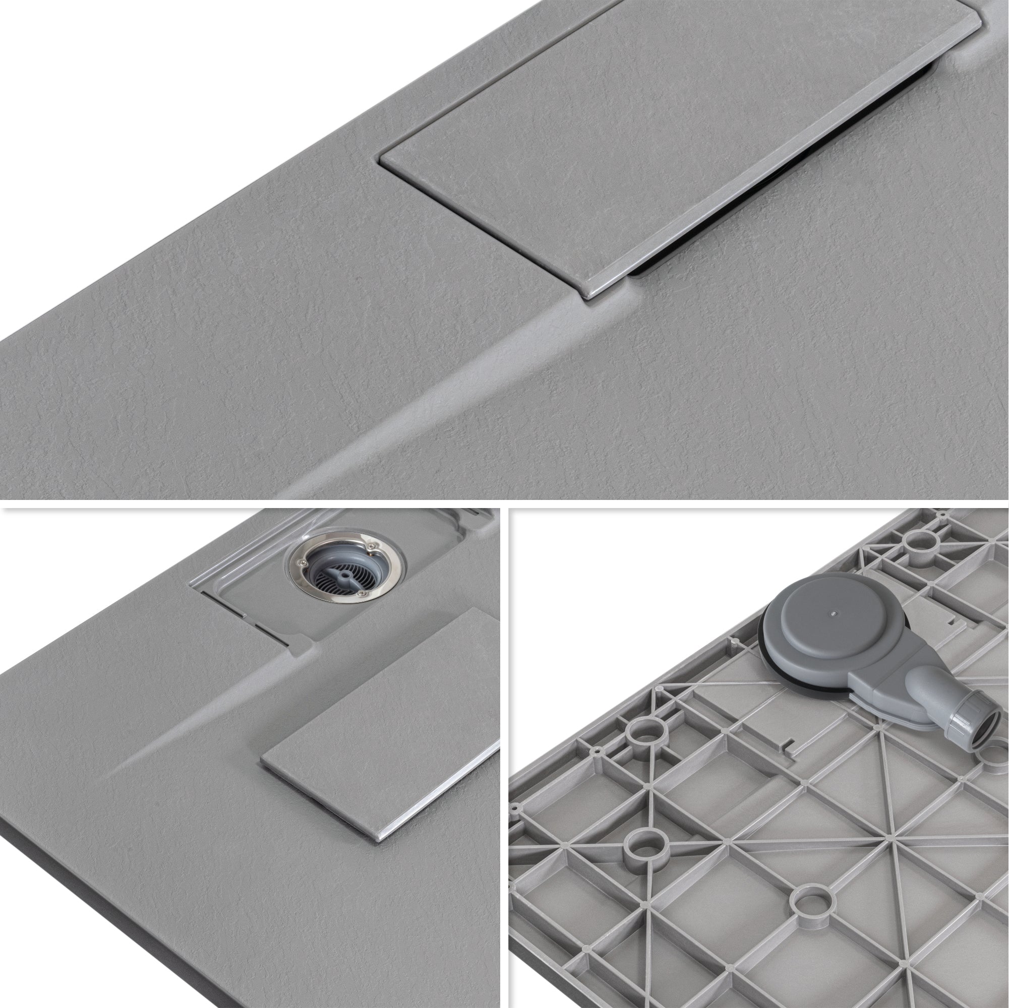 POLAR - Base de duche cinzenta antiderrapante, resistente, duradouro e fácil de limpar - Inc. sifão