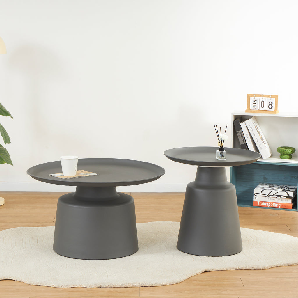 ONAT - Conjunto de 2 mesas de café/centro com estrutura metálica e acabamento preto (Ø65 e Ø45 cm)