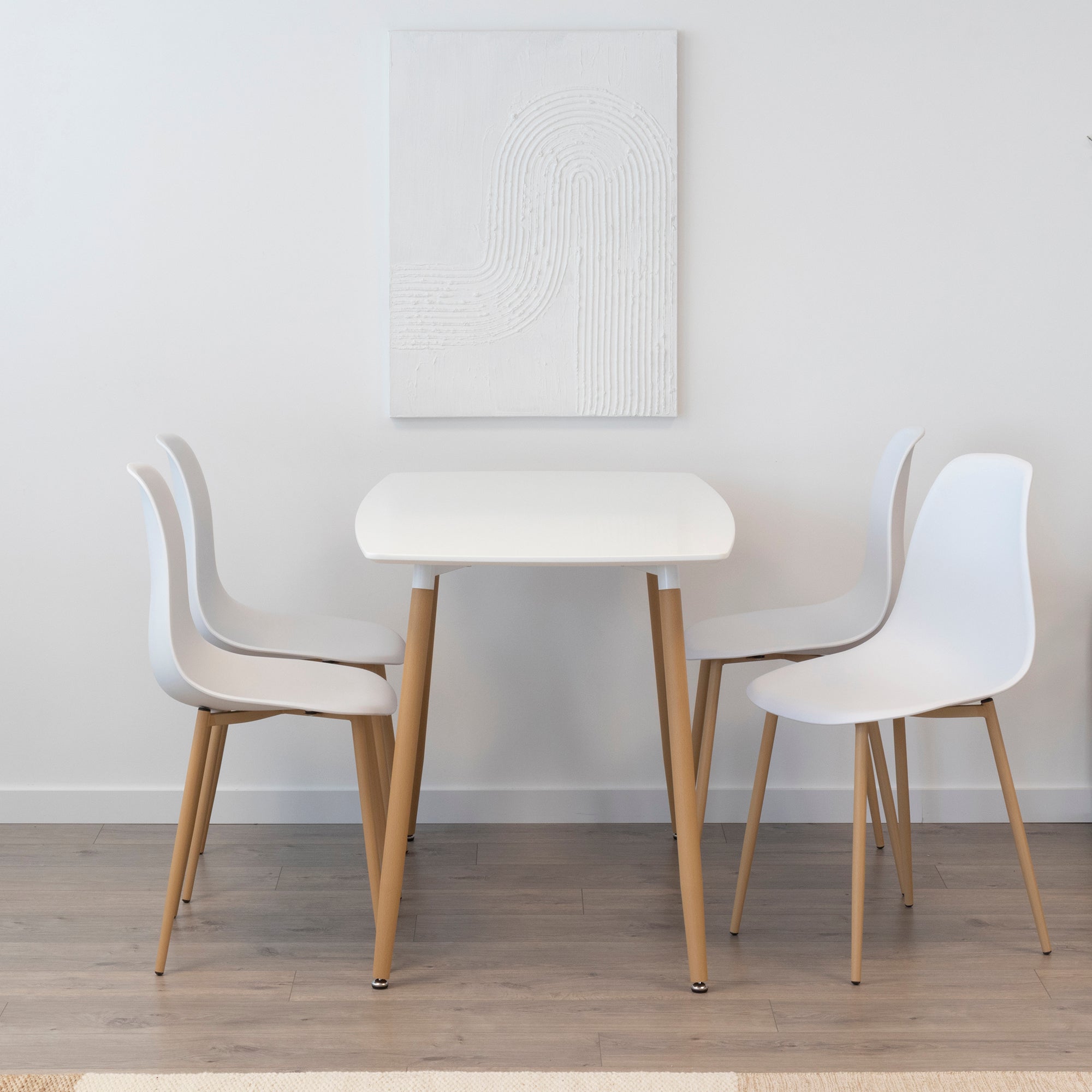 Conjunto de Mesa e Cadeiras Felicia Hemans, Estrutura Metálica Efeito Madeira