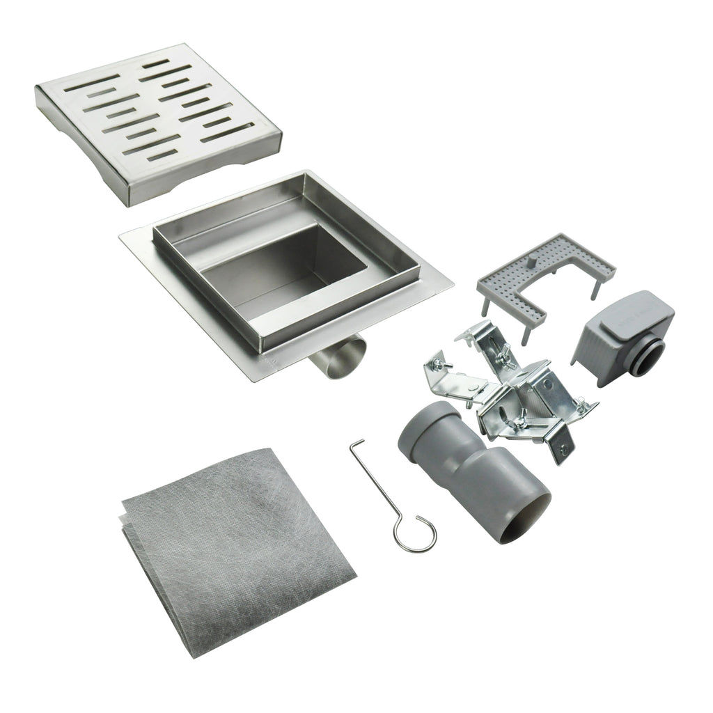 Ralo de duche quadrado em aço inoxidável ultra plano - 4 tamanhos Q4, prateado