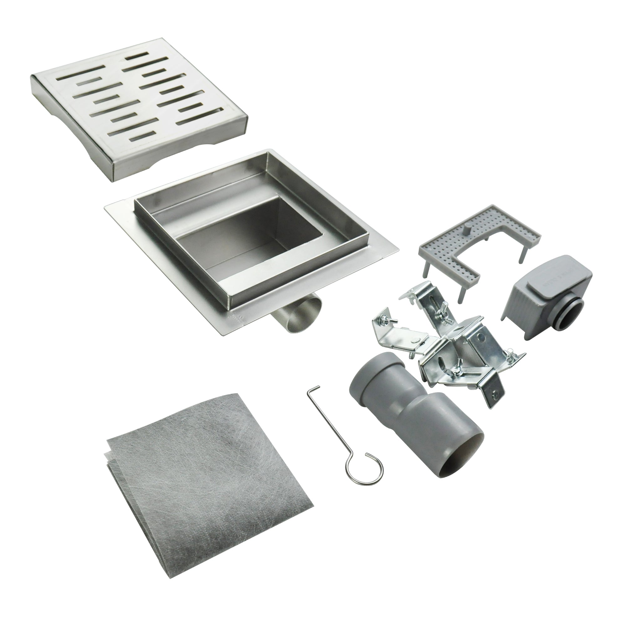 Ralo de duche quadrado em aço inoxidável ultra plano - 4 tamanhos Q4, prateado