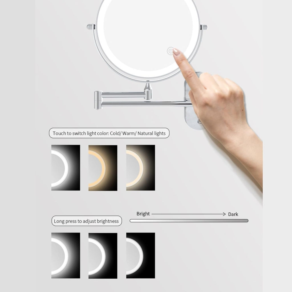 Espelho de Barbear /Maquilhagem Recarregável com LED, Aumento 5X, Rotação 360º