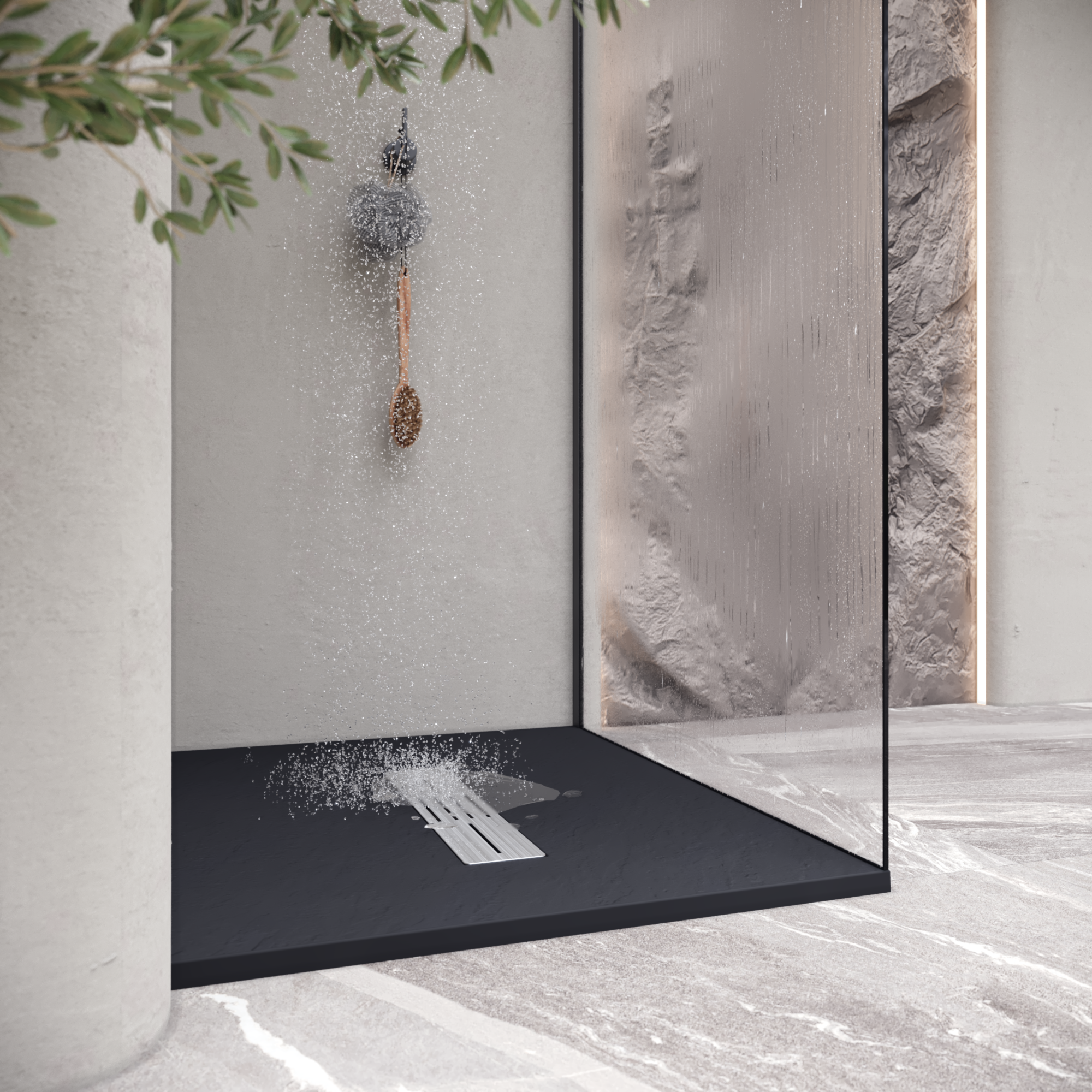 LUMIA - Base de Duche Preta Antiderrapante, Resistente, Duradouro - Inc. Sifão e Grelha de Inox