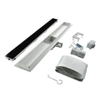 Ralo de duche retangular em aço inoxidável ultraplano Modelo R3 Drenagem de Vidro Preto