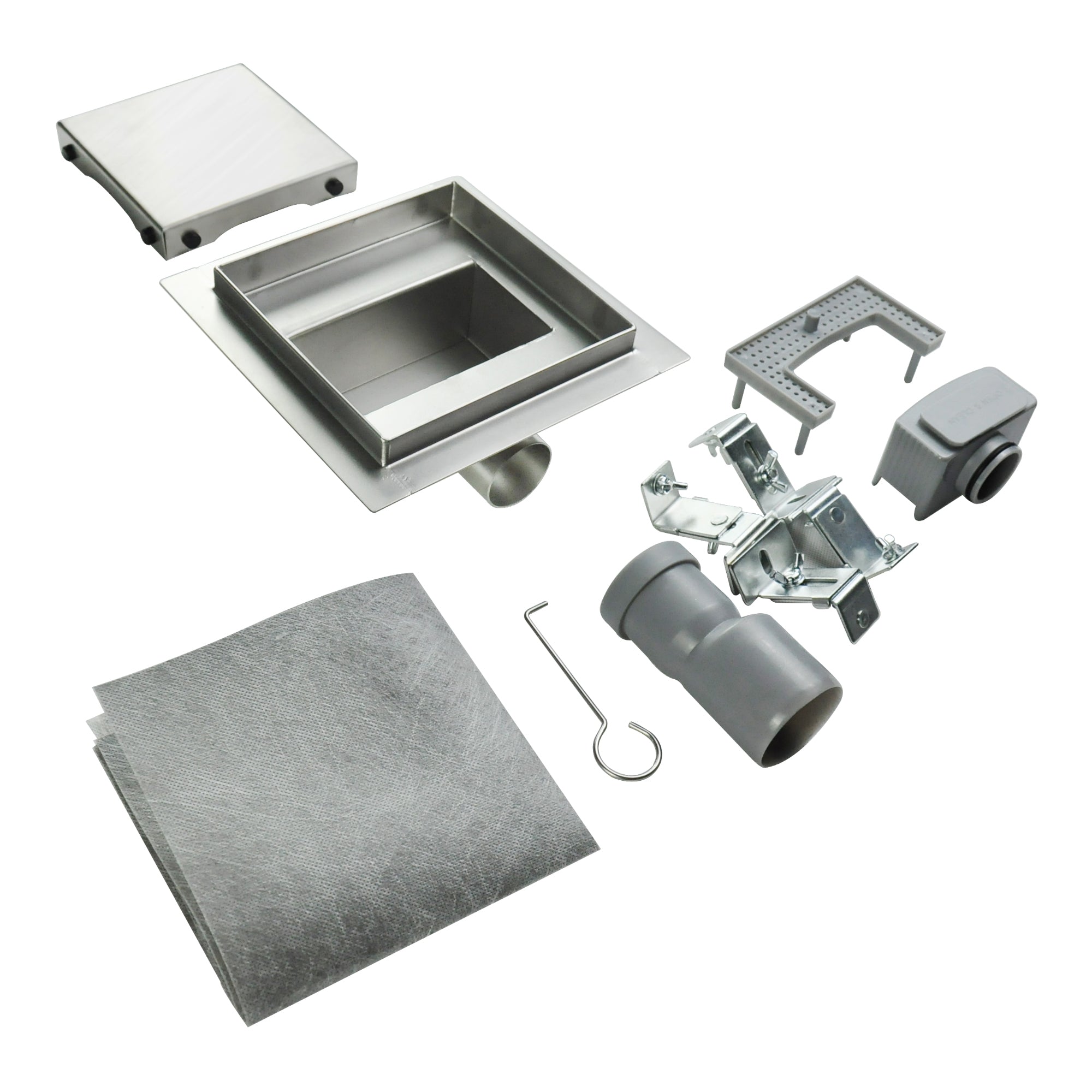 Ralo de duche de drenagem quadrado em aço inoxidável ultra plano - 4 tamanhos Q1, prateado