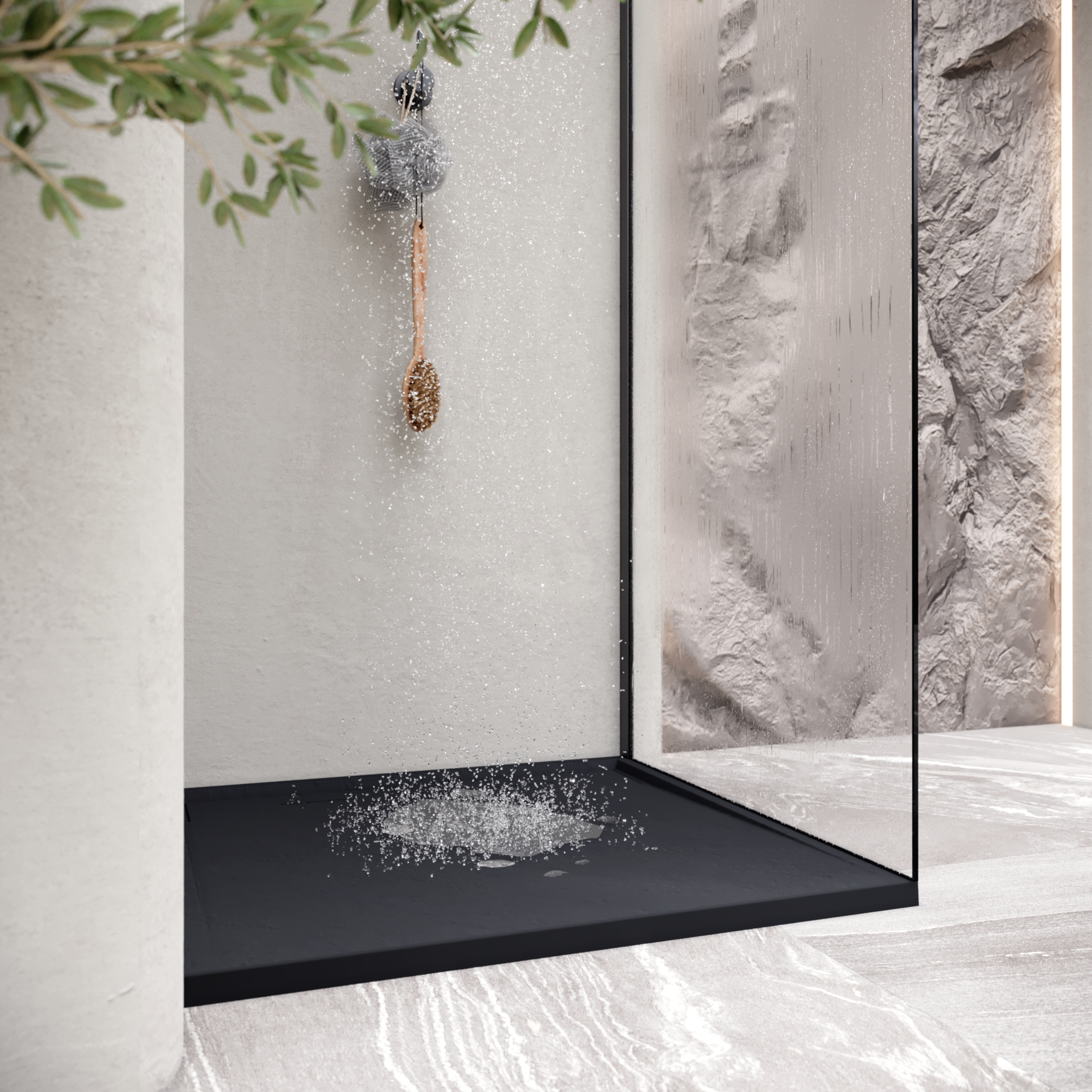 HIEMAL - Base de duche preta antiderrapante, resistente, duradouro e fácil de limpar - Inc. sifão