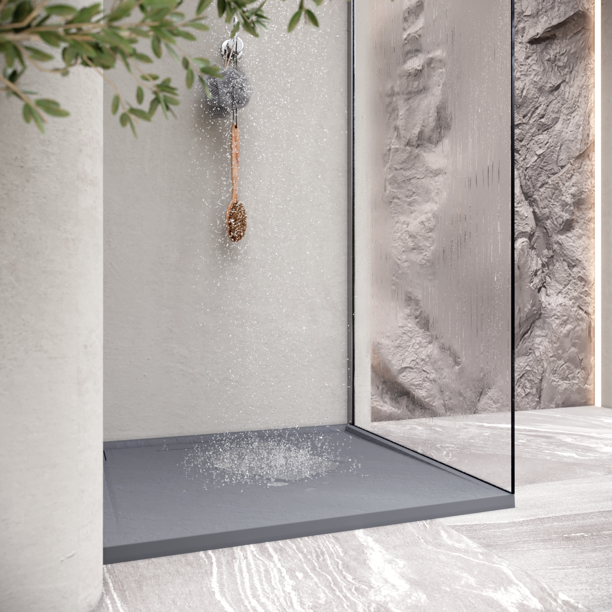 HIEMAL - Base de Duche Cinzenta Antiderrapante, Resistente, Duradouro e Fácil de Limpar - Inc. Sifão