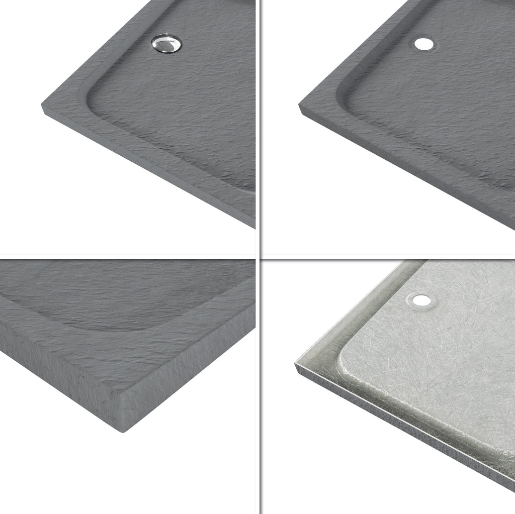 SHIMMER - Base de Duche Cinzenta Stone Acrílica, Textura Pedra, Extraplana 5cm, Sifão e Válvula Incluído