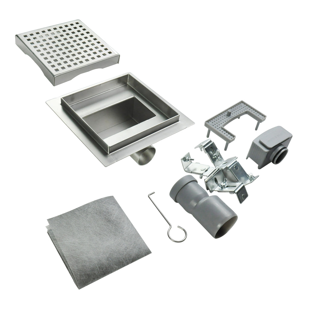 Ralo de duche quadrado em aço inoxidável ultra plano - 4 tamanhos Q5, prateado