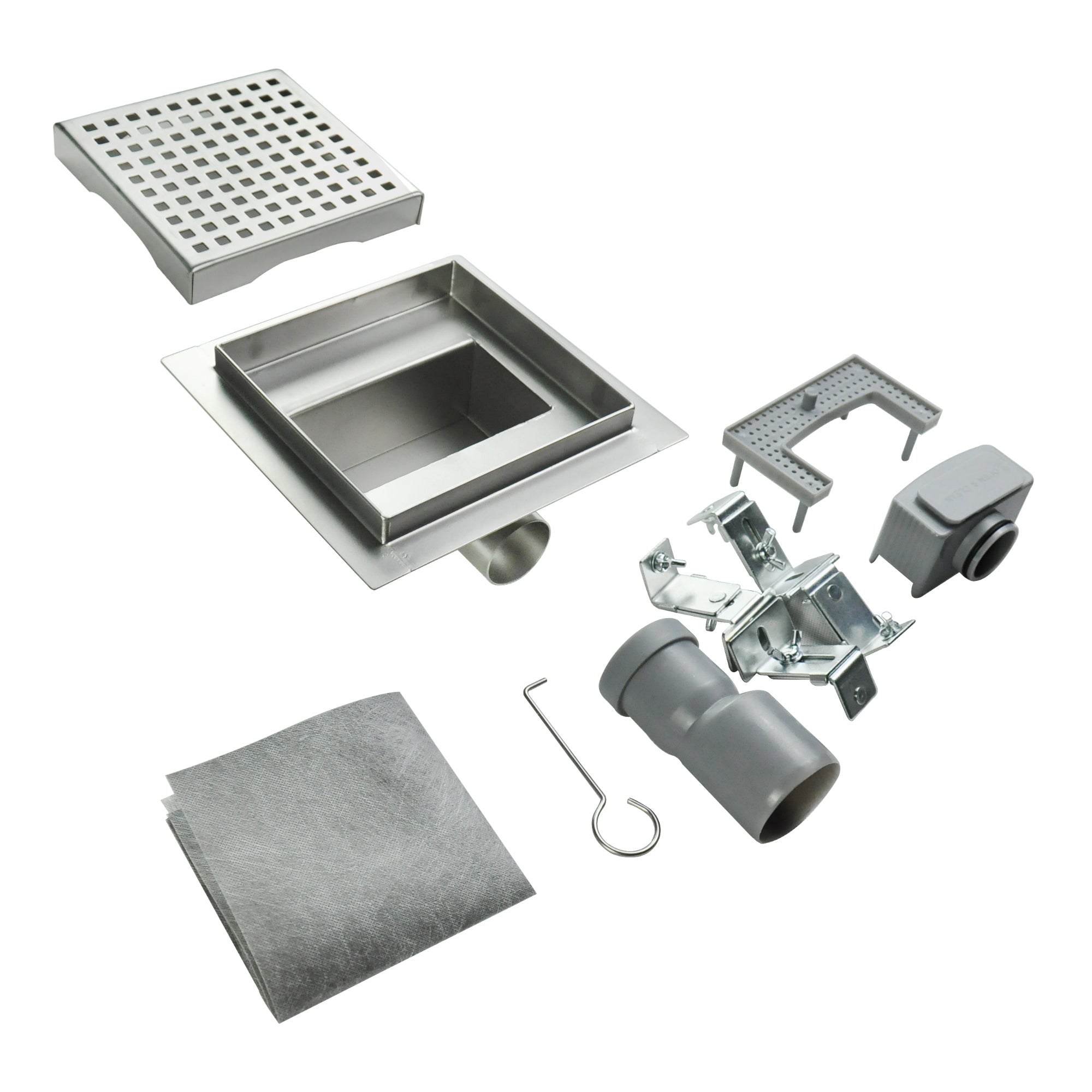 Ralo de duche quadrado em aço inoxidável ultra plano - 4 tamanhos Q5, prateado