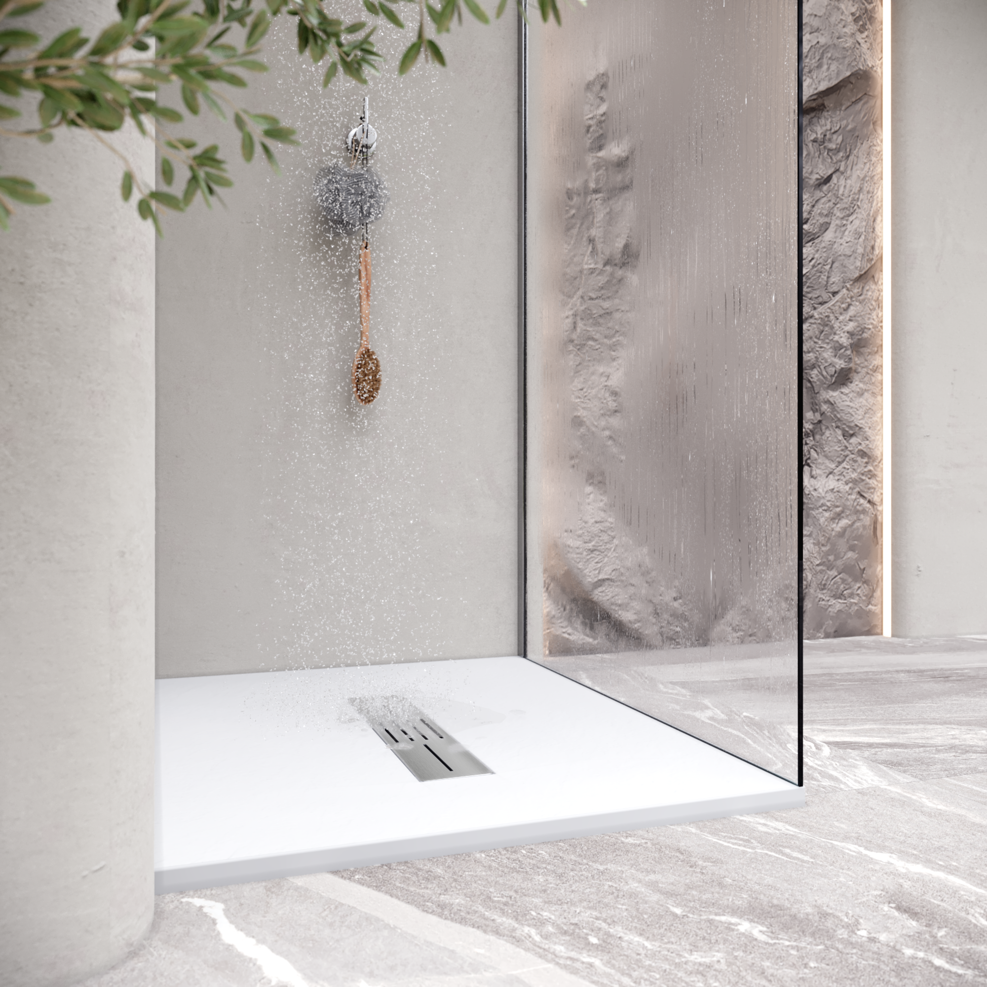 LUMIA - Base de Duche Branca Antiderrapante, Resistente, Duradouro - Inc. Sifão e Grelha de Inox