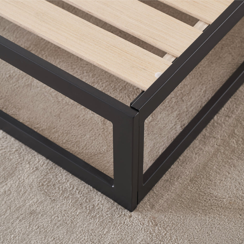 HARUKI – Cama com estrutura metálica e ripas de madeira natural, arrumação 31,8 cm  – Preto ou Branco