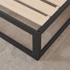 HARUKI – Cama com estrutura metálica e ripas de madeira natural, arrumação 31,8 cm  – Preto ou Branco